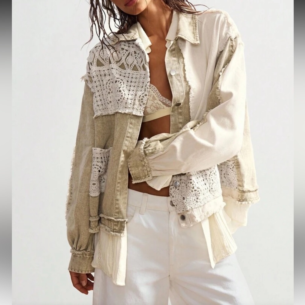 Denim jacket shacket Patchwork soft Denim Jacket
Distressed crochet